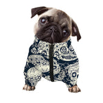 White Floral Sugar Skull Pattern Print Dog Zip Up Jacket