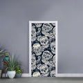 White Floral Sugar Skull Pattern Print Door Sticker
