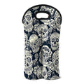 White Floral Sugar Skull Pattern Print Double Neoprene Wine Tote