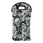 White Floral Sugar Skull Pattern Print Double Neoprene Wine Tote