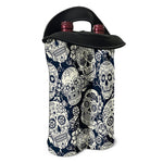 White Floral Sugar Skull Pattern Print Double Neoprene Wine Tote