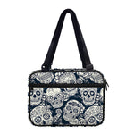 White Floral Sugar Skull Pattern Print Double Strap Bible Bag