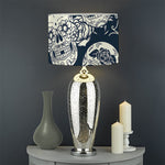 White Floral Sugar Skull Pattern Print Drum Lamp Shade