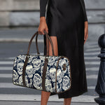 White Floral Sugar Skull Pattern Print Duffle Bag