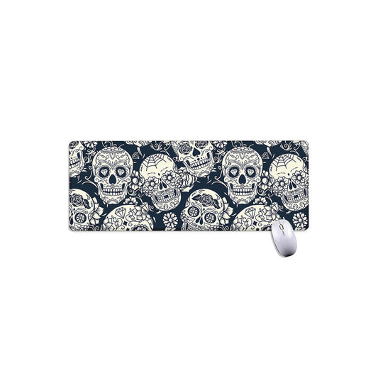 White Floral Sugar Skull Pattern Print Extended Mouse Pad