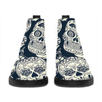 White Floral Sugar Skull Pattern Print Flat Ankle Boots
