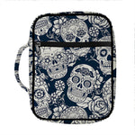 White Floral Sugar Skull Pattern Print Front Pocket Bible Bag