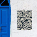 White Floral Sugar Skull Pattern Print Garden Flag