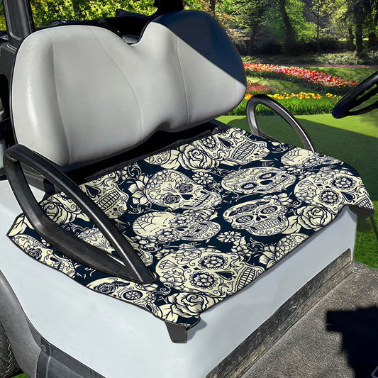 White Floral Sugar Skull Pattern Print Golf Cart Seat Cover