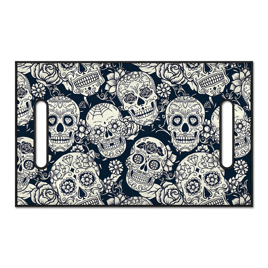 White Floral Sugar Skull Pattern Print Golf Cart Seat Cover