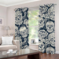 White Floral Sugar Skull Pattern Print Grommet Curtains