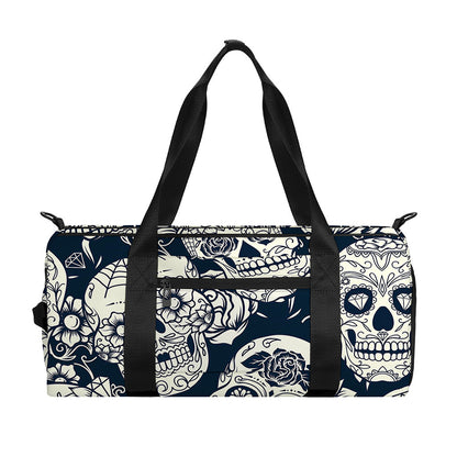 White Floral Sugar Skull Pattern Print Gym Bag