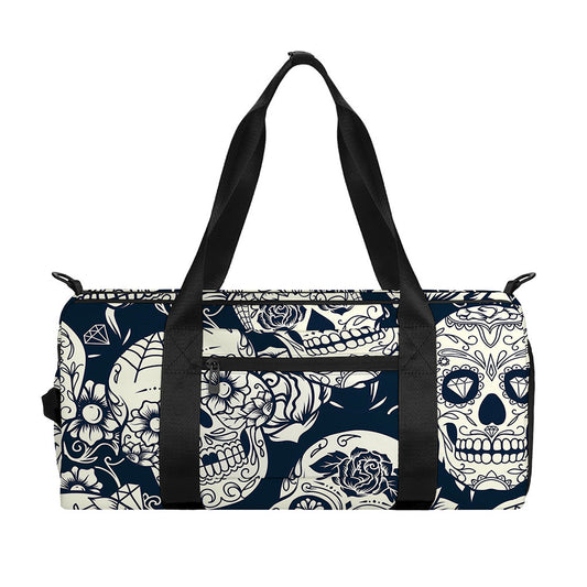 White Floral Sugar Skull Pattern Print Gym Bag