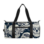 White Floral Sugar Skull Pattern Print Gym Bag