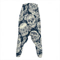 White Floral Sugar Skull Pattern Print Hammer Pants