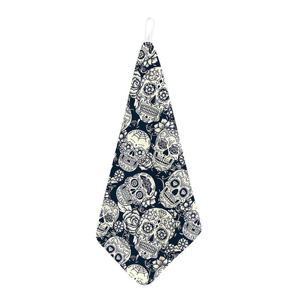 White Floral Sugar Skull Pattern Print Hand Towel