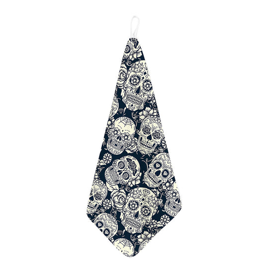 White Floral Sugar Skull Pattern Print Hand Towel