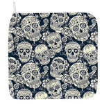 White Floral Sugar Skull Pattern Print Hand Towel