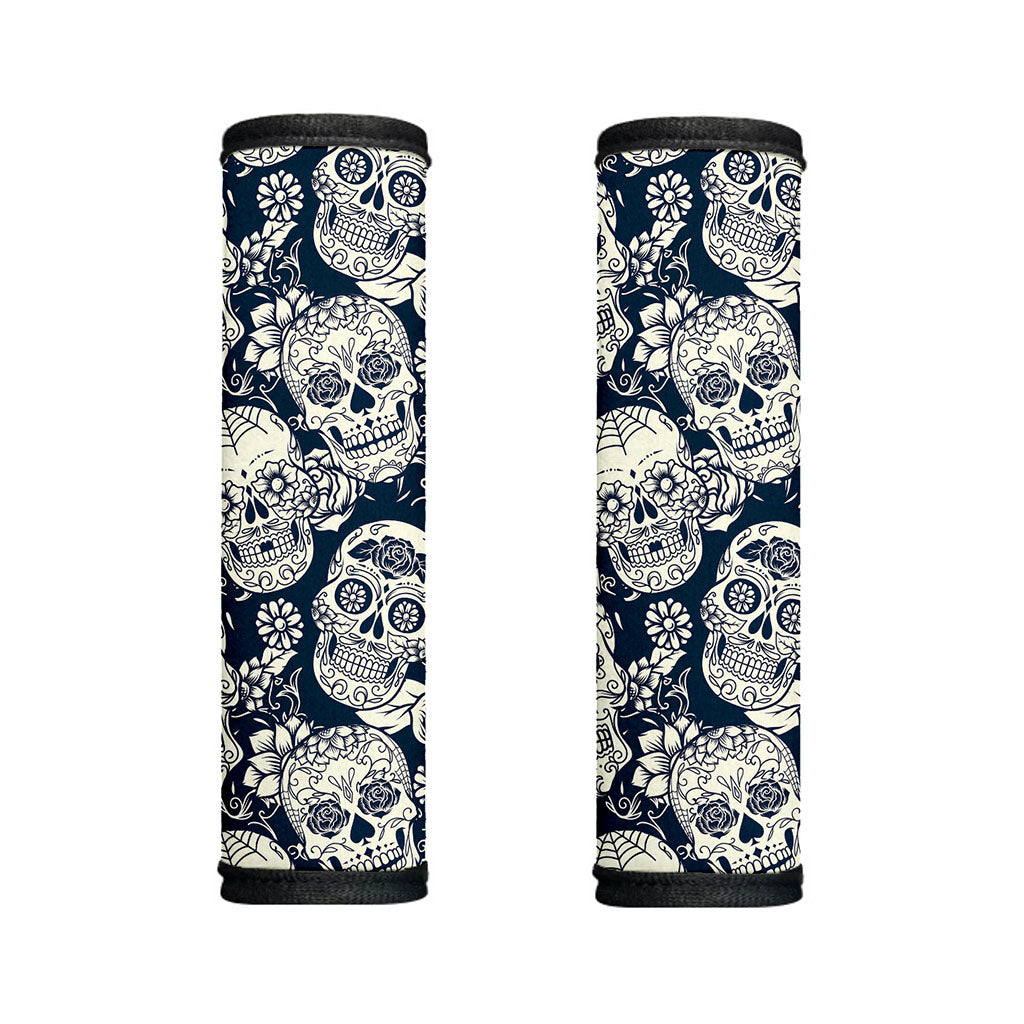 White Floral Sugar Skull Pattern Print Handle Covers