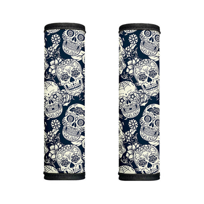 White Floral Sugar Skull Pattern Print Handle Covers