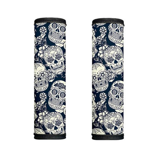 White Floral Sugar Skull Pattern Print Handle Covers