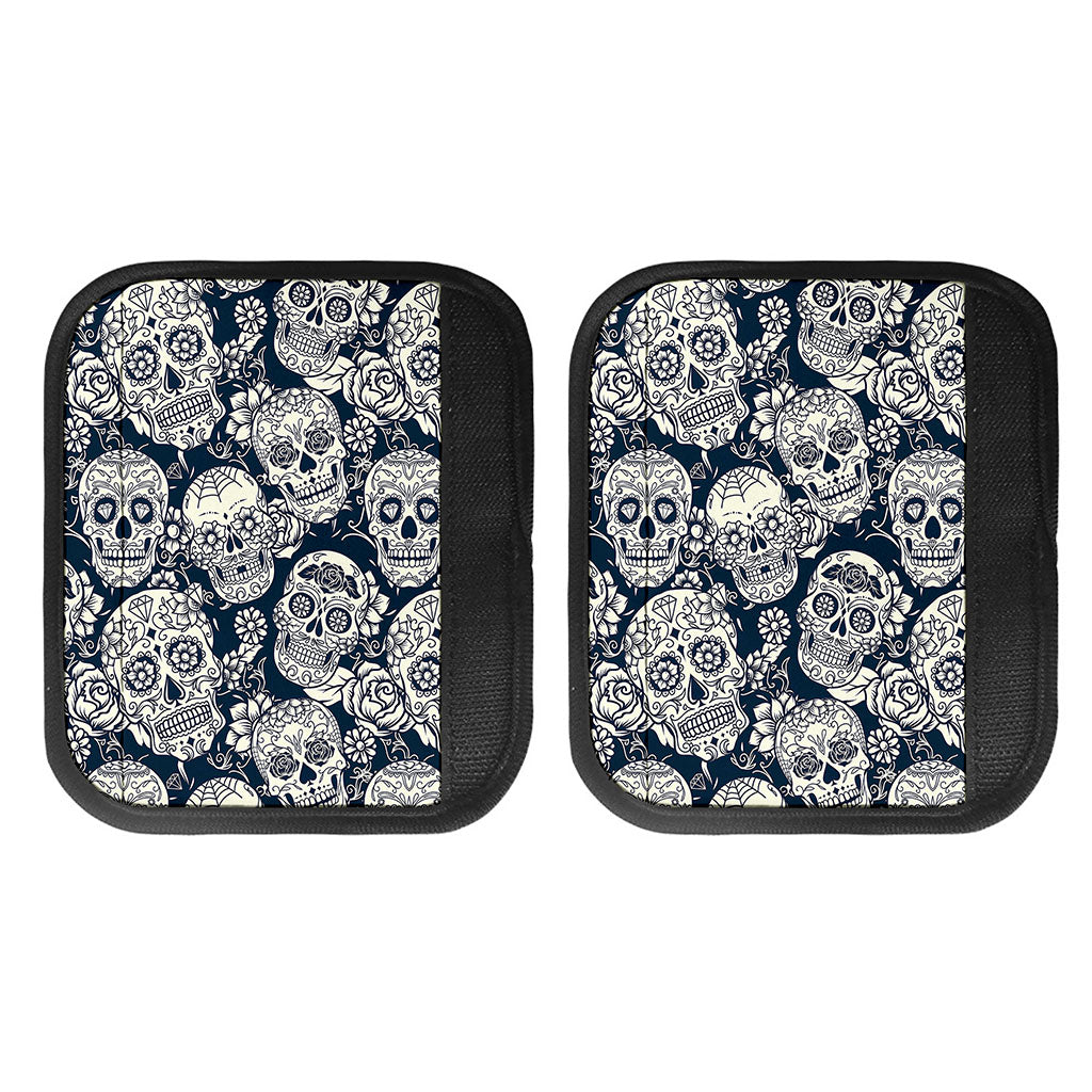 White Floral Sugar Skull Pattern Print Handle Covers