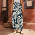 White Floral Sugar Skull Pattern Print Harem Pants