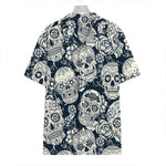 White Floral Sugar Skull Pattern Print Hawaiian Shirt
