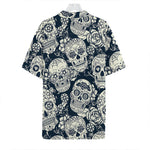 White Floral Sugar Skull Pattern Print Hawaiian Shirt