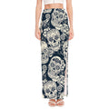 White Floral Sugar Skull Pattern Print High Slit Maxi Skirt