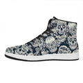White Floral Sugar Skull Pattern Print High Top Leather Sneakers
