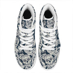 White Floral Sugar Skull Pattern Print High Top Leather Sneakers
