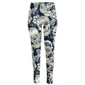 White Floral Sugar Skull Pattern Print High-Waisted Pocket Leggings