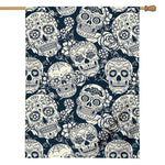 White Floral Sugar Skull Pattern Print House Flag