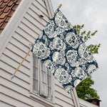 White Floral Sugar Skull Pattern Print House Flag