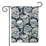 White Floral Sugar Skull Pattern Print House Flag