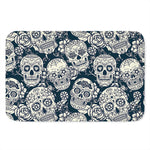 White Floral Sugar Skull Pattern Print Indoor Door Mat