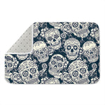 White Floral Sugar Skull Pattern Print Indoor Door Mat