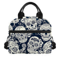 White Floral Sugar Skull Pattern Print Insulated Lunch Bag