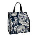 White Floral Sugar Skull Pattern Print Insulated Lunch Tote
