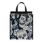 White Floral Sugar Skull Pattern Print Insulated Lunch Tote