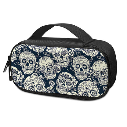 White Floral Sugar Skull Pattern Print Insulin Cooler Travel Case