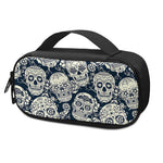White Floral Sugar Skull Pattern Print Insulin Cooler Travel Case
