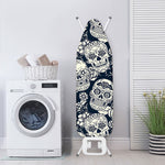 White Floral Sugar Skull Pattern Print Ironing Board Cover