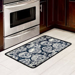 White Floral Sugar Skull Pattern Print Kitchen Mat