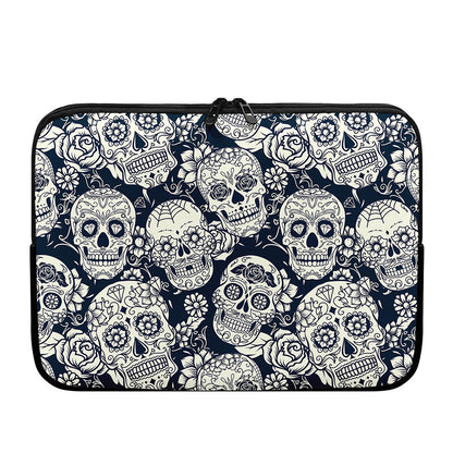 White Floral Sugar Skull Pattern Print Laptop Sleeve
