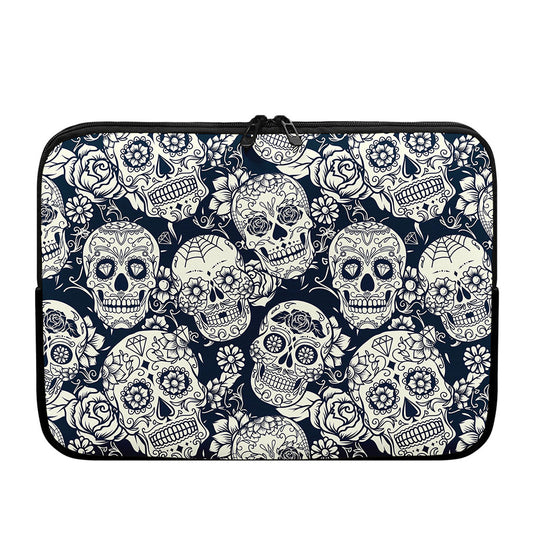 White Floral Sugar Skull Pattern Print Laptop Sleeve