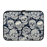 White Floral Sugar Skull Pattern Print Laptop Sleeve