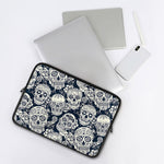 White Floral Sugar Skull Pattern Print Laptop Sleeve