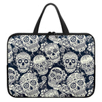White Floral Sugar Skull Pattern Print Laptop Sleeve With Handle